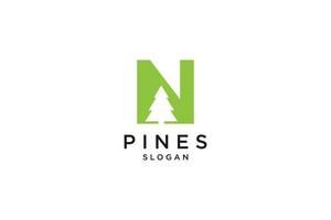 initial letter N with  Hemlock, Evergreen, Pines, Spruce, Cedar trees logo design template vector