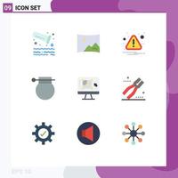 9 Universal Flat Color Signs Symbols of computer war alert military army Editable Vector Design Elements