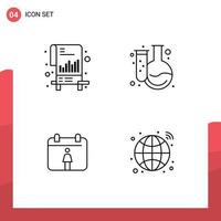 4 Creative Icons Modern Signs and Symbols of chart female file education hub Editable Vector Design Elements