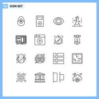 Stock Vector Icon Pack of 16 Line Signs and Symbols for design test tube technology lab glassware erlenmeyer flask Editable Vector Design Elements