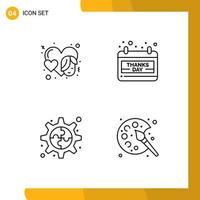 4 Line concept for Websites Mobile and Apps heart process face day color Editable Vector Design Elements