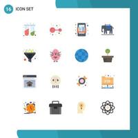 Flat Color Pack of 16 Universal Symbols of sort filter book usa elephent Editable Pack of Creative Vector Design Elements