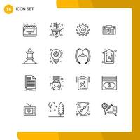 Pictogram Set of 16 Simple Outlines of travel portfolio gear holding business Editable Vector Design Elements