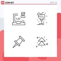 User Interface Pack of 4 Basic Filledline Flat Colors of coding straw laptop drink pin Editable Vector Design Elements