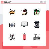 Universal Icon Symbols Group of 9 Modern Filledline Flat Colors of device computer bow restaurant food Editable Vector Design Elements