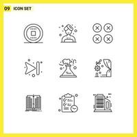 Mobile Interface Outline Set of 9 Pictograms of production factory creative skip arrows Editable Vector Design Elements