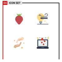 4 User Interface Flat Icon Pack of modern Signs and Symbols of strawberry hands berry education shahada Editable Vector Design Elements
