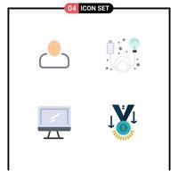 Set of 4 Vector Flat Icons on Grid for administrator device adapter energy pc Editable Vector Design Elements