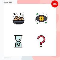 Filledline Flat Color Pack of 4 Universal Symbols of salad outline dollar view help Editable Vector Design Elements