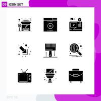 Group of 9 Modern Solid Glyphs Set for paintbrush design blog coding down Editable Vector Design Elements