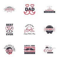 te amo diseño de tarjeta de papá para la colección de tipografía del día del padre feliz 9 elementos de diseño vectorial editables de diseño negro y rosa vector