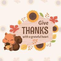 Happy Thanksgiving Board With Squirrel and Sunflower vector