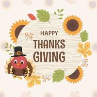 Happy Thanksgiving Board With Turkey and Sunflower vector