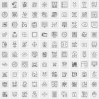 100 Universal Black Line Icons on White Background vector