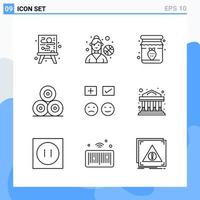 iconos de estilo moderno de 9 líneas delinean símbolos para uso general signo de icono de línea creativa aislado sobre fondo blanco paquete de 9 iconos vector