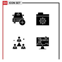 Pack of 4 Modern Solid Glyphs Signs and Symbols for Web Print Media such as add company plus files modern Editable Vector Design Elements