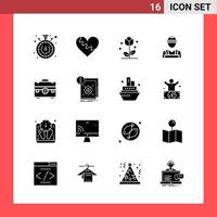 16 Icon Pack Solid Style Glyph Symbols on White Background Simple Signs for general designing vector