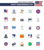 USA Happy Independence DayPictogram Set of 25 Simple Flats of medal independece love holiday date Editable USA Day Vector Design Elements