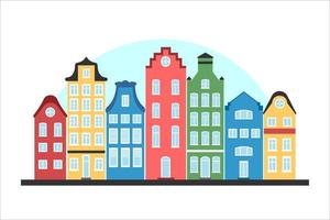 Flat design urban landscape. Colourful houses in european style vector