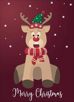 christmas reindeer with ribbon. a Christmas card with a deer in a hat and scarf.. snowflake on the nose. funny deer vector