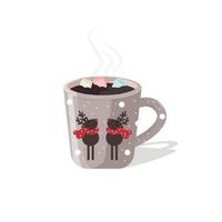 huggy christmas cocoa cup with reindeer and marshmallows vector