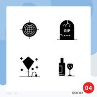 4 Solid Glyph concept for Websites Mobile and Apps globe happy connected gravestone kite Editable Vector Design Elements