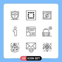 9 Line Black Icon Pack Outline Symbols for Mobile Apps isolated on white background 9 Icons Set vector
