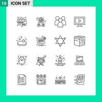 Set of 16 Modern UI Icons Symbols Signs for shopping play group video monitor Editable Vector Design Elements