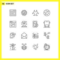 Outline Pack of 16 Universal Symbols of analytics infection sun germs science Editable Vector Design Elements