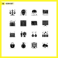 Universal Icon Symbols Group of 16 Modern Solid Glyphs of plan house insurance home sunshade Editable Vector Design Elements