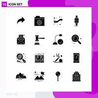 Modern Set of 16 Solid Glyphs and symbols such as e android intersect apple smartwatch Editable Vector Design Elements