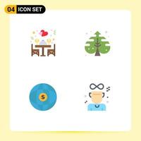 Set of 4 Commercial Flat Icons pack for dinner globe table creative dollar Editable Vector Design Elements