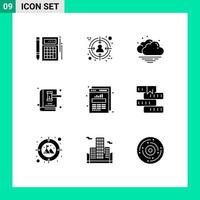 Pack of 9 creative Solid Glyphs of chart law target gavel auction Editable Vector Design Elements