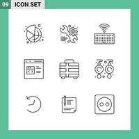 Set of 9 Commercial Outlines pack for holiday php hardware development coding Editable Vector Design Elements