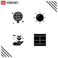 Modern Set of 4 Solid Glyphs Pictograph of bulb flowers idea sunny create Editable Vector Design Elements