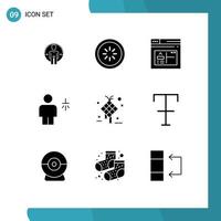 Set of 9 Vector Solid Glyphs on Grid for shower body interface avatar page Editable Vector Design Elements