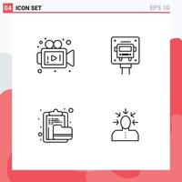 Stock Vector Icon Pack of 4 Line Signs and Symbols for camera document bus public folder Editable Vector Design Elements