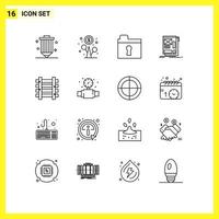 Group of 16 Outlines Signs and Symbols for railways layout money web wire Editable Vector Design Elements