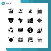 16 User Interface Solid Glyph Pack of modern Signs and Symbols of video learning man internet space craft Editable Vector Design Elements