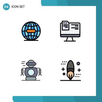 Pack of 4 Modern Filledline Flat Colors Signs and Symbols for Web Print Media such as earth technology internet education robot Editable Vector Design Elements