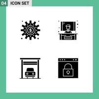 Modern Set of 4 Solid Glyphs Pictograph of cogs garage process presentation browser Editable Vector Design Elements