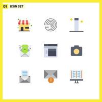 User Interface Pack of 9 Basic Flat Colors of web internet magic email communication Editable Vector Design Elements