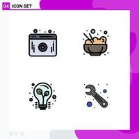 User Interface Pack of 4 Basic Filledline Flat Colors of video tips chinese bulb tool Editable Vector Design Elements