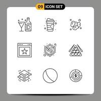 paquete de iconos de vector de stock de 9 signos y símbolos de línea para protección fechas favoritas marcador alimentos elementos de diseño vectorial editables