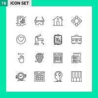 16 iconos creativos signos y símbolos modernos de amor salvavidas ojo ayuda familia elementos de diseño vectorial editables vector