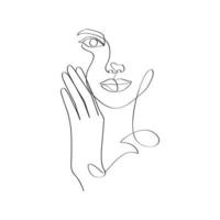 Minimalist woman face with hand continues line art drawing vector