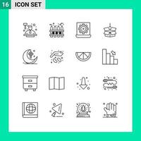 Pictogram Set of 16 Simple Outlines of moon shepping computer arrow setting Editable Vector Design Elements
