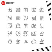 25 User Interface Line Pack of modern Signs and Symbols of home surveillance document security online Editable Vector Design Elements