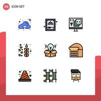 paquete de 9 signos y símbolos de colores planos de línea de relleno modernos para medios de impresión web, como el proceso de pan, desarrollar elementos de diseño de vectores editables de cereales creativos