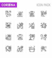 Covid19 Protection CoronaVirus Pendamic 16 Line icon set such as virus fuild wear elucation bottle viral coronavirus 2019nov disease Vector Design Elements